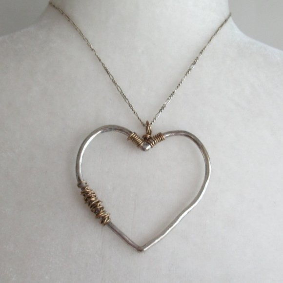 Heart Shape Pendant Silver Plated with Brass details - No chain - Picture 1 of 5